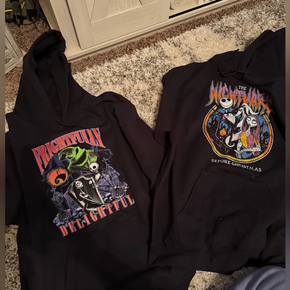 2 Nightmare Before Christmas hooded sweatshirts size M.